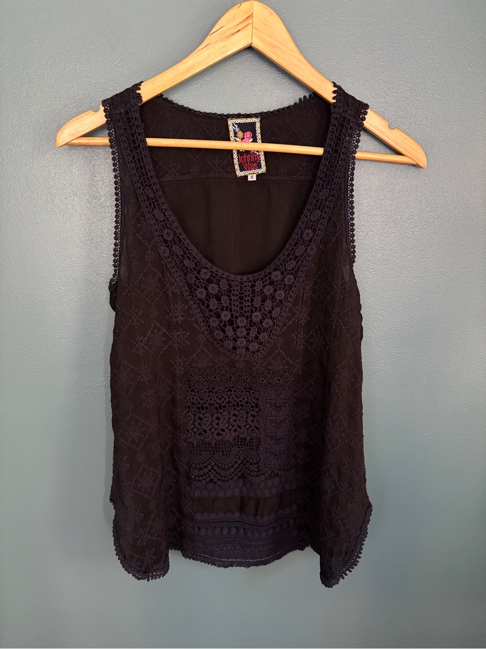 Johnny Was Women’s Black Lace Eyelet Tank Top Size S